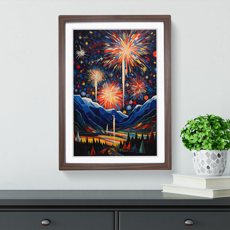 Fireworks Dadaism No.3 - Single Picture Frame Print on Wood, 46cm H x 34cm W x 2cm D, Walnut
