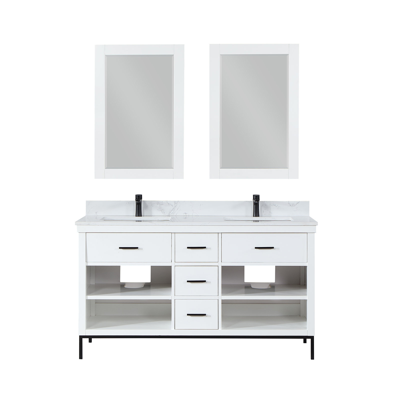 Adaire 60'' Double Bathroom Vanity, Matte Black, White