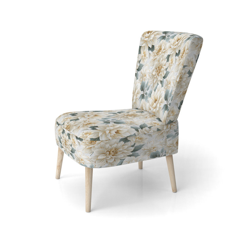 White Mandalas Chrysanthemum Boho Pattern II - Upholstered Cottage Accent Side Chair