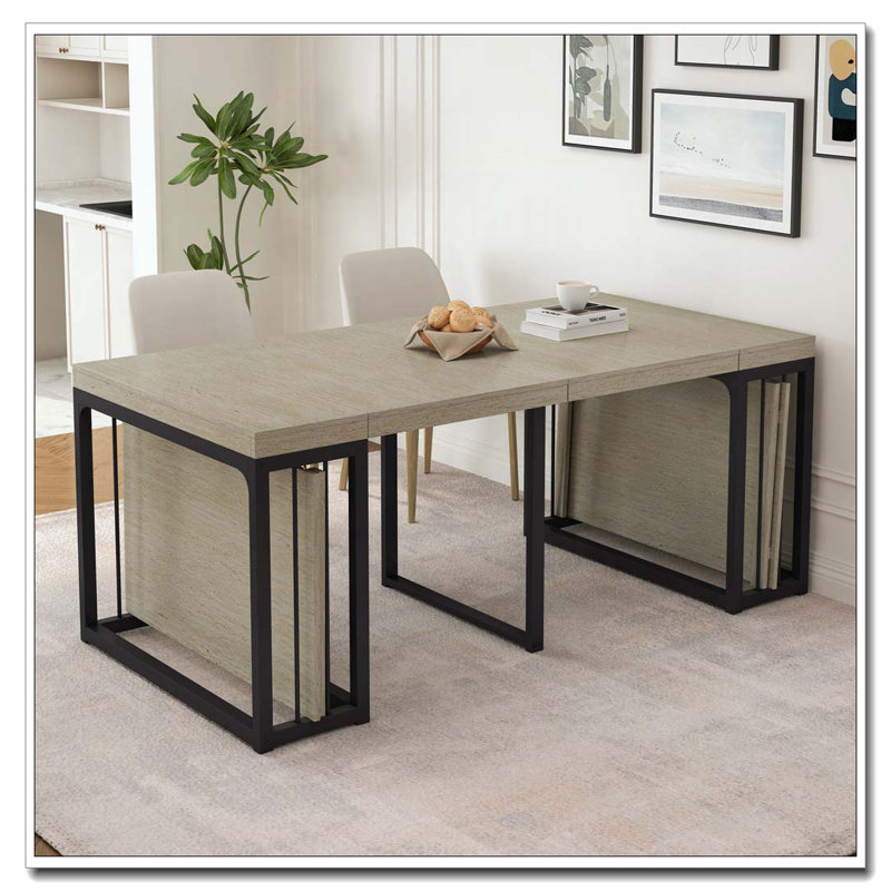 Table de salle à manger extensible de 23,62 po à 118 po de longueur et extensible, Blanc ancien