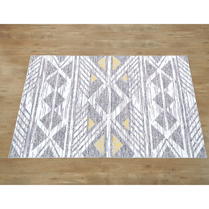 Rectangle Lataisha Geometric Machine Woven Microfiber Area Rug in Gray/White, Rectangle 8' x 10'