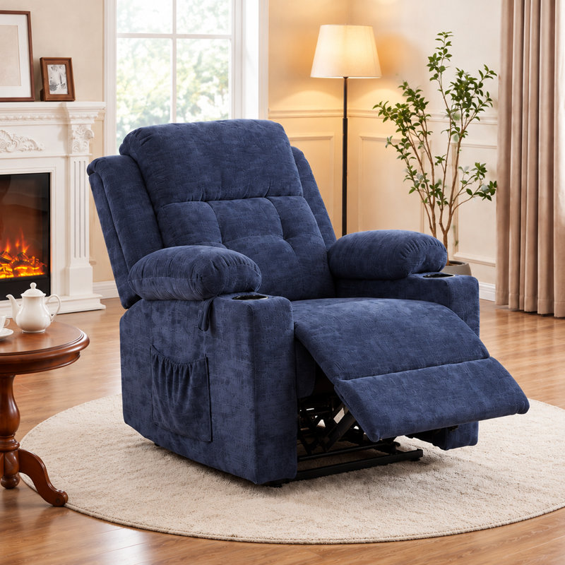 Fauteuil releveur électrique de luxe de 35,7 po de large avec inclinaison électrique, Bleu