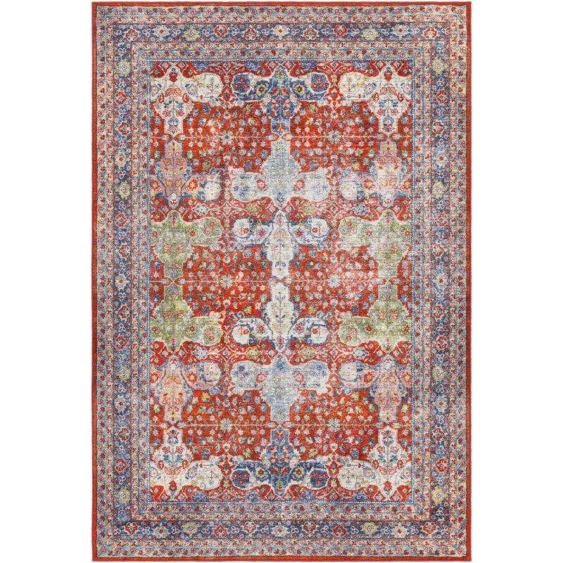 Bright Red Wool Traditional Washable Area Rug 2'7" x 4'