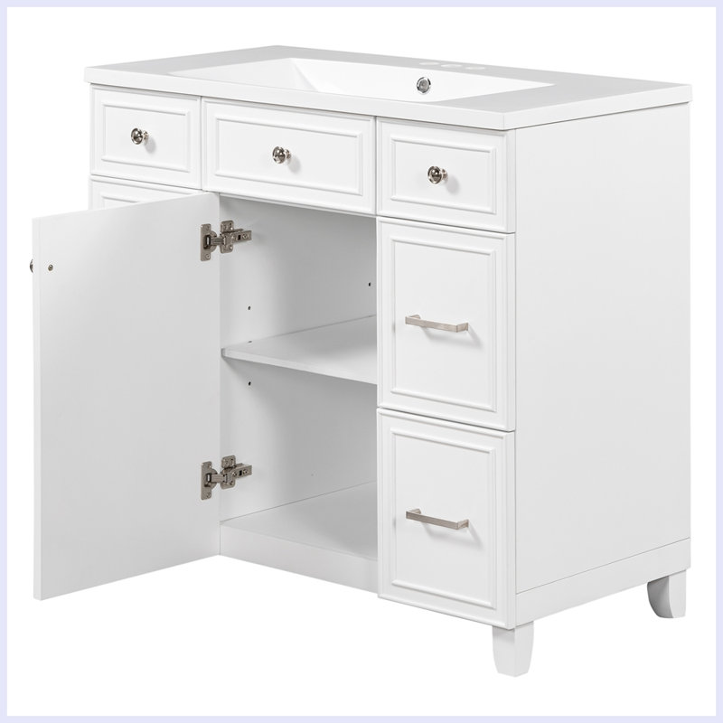 Modern Bathroom Vanity Cabinet with Sink Top Combo Set, White