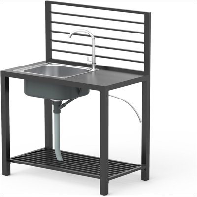 Outdoor Kitchen Island With Storage, Aluminum Kitchen Storage Island Stainless Steel Outdoor Sink W/Faucet & Drainboard, Freestanding Storage Shelves With Protective Cover Indoor Outdoor