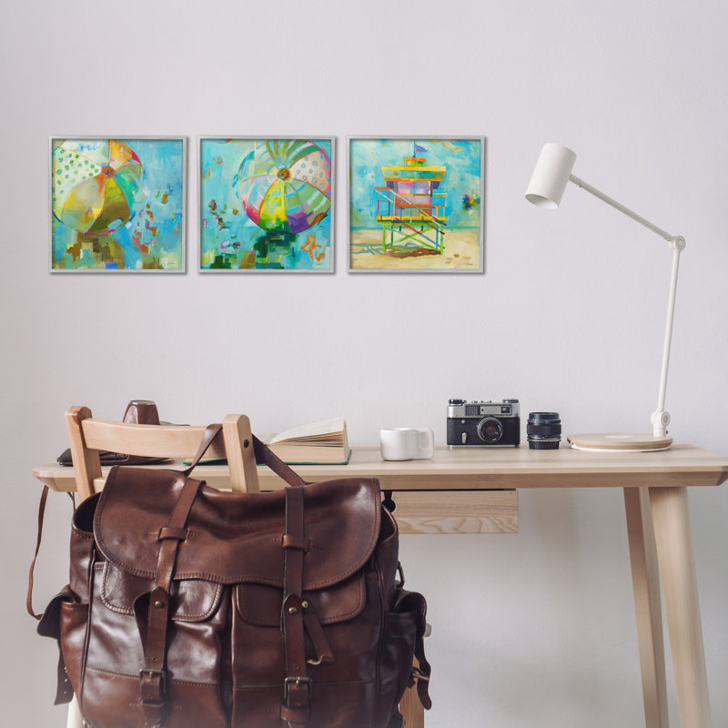 Colorful Abstract Beach Scenes on Canvas with Black Frame