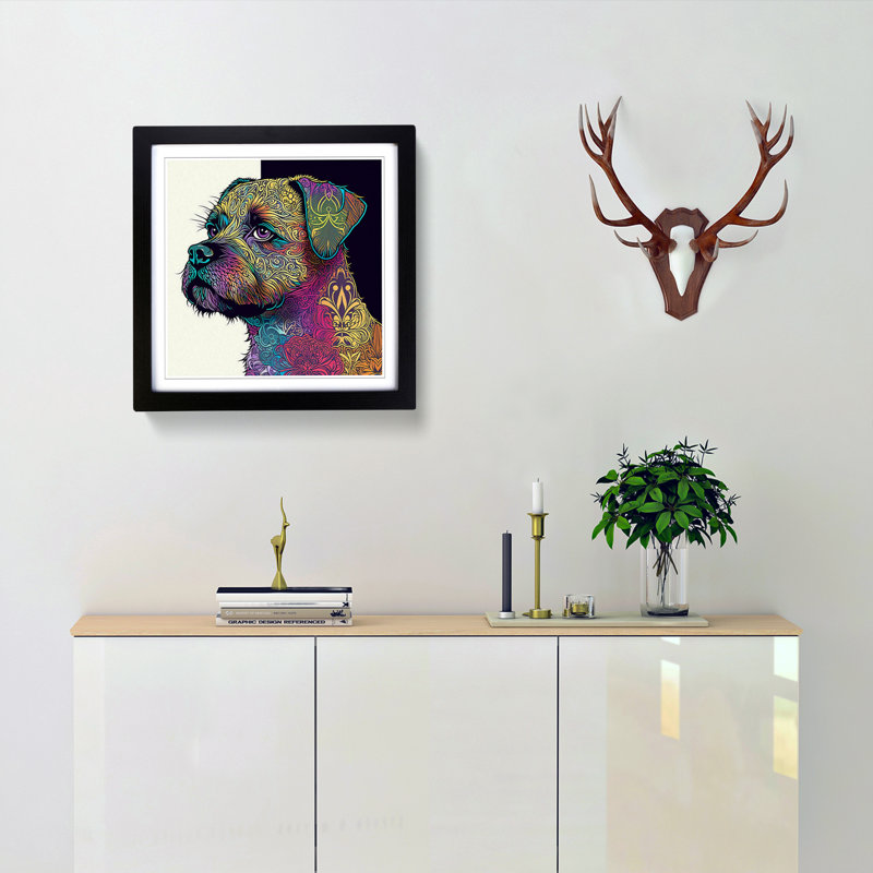 Border Terrier Paisley Art - Framed Print, Black