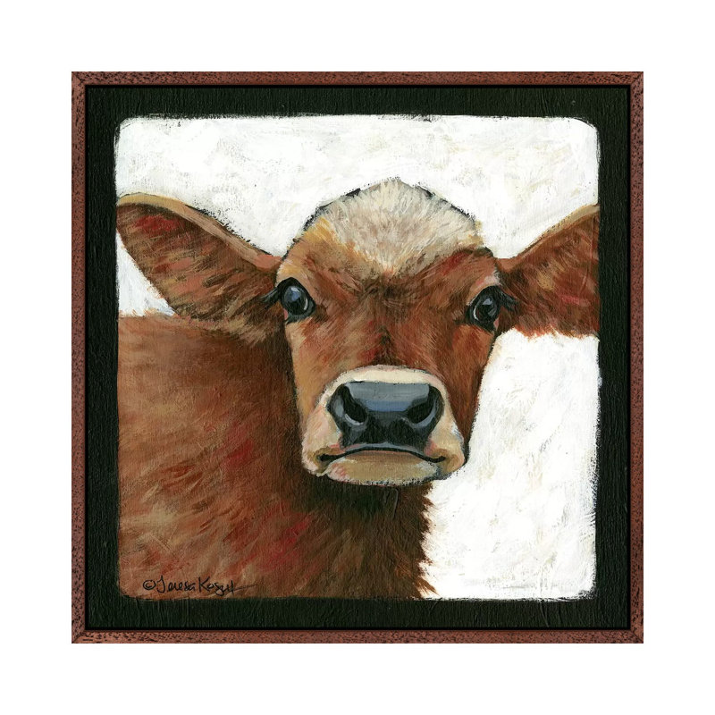 Bella Cow 1 Piece Painting on Canvas, 45.72cm H x 45.72cm W x 3.81cm D, Classic Brown Wood Floater Framed