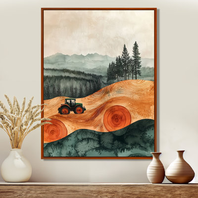 Gerilynn Barn With Tractor Landscape On A Top Of Brown V - Farm Canvas Print Wall Art