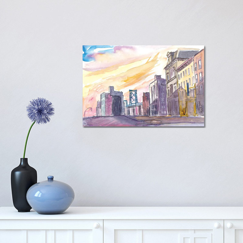 Brooklyn With Williamsburg Bridge by Markus & Martina Bleichner - Wrapped Canvas Painting, 30.48 cm H x 45.72 cm W