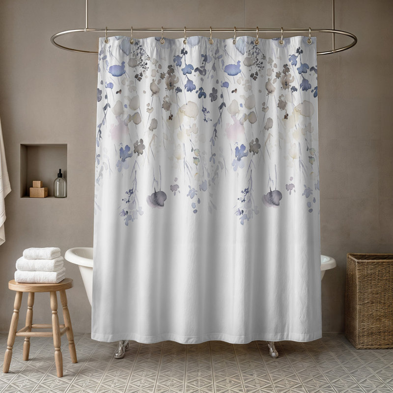 Reva Floral Single Shower Curtain, Blue