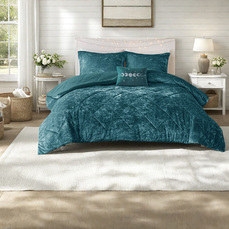 Ensembles de literie en velours luxueux, conception sarcelle en polyester pour le confort de la maison