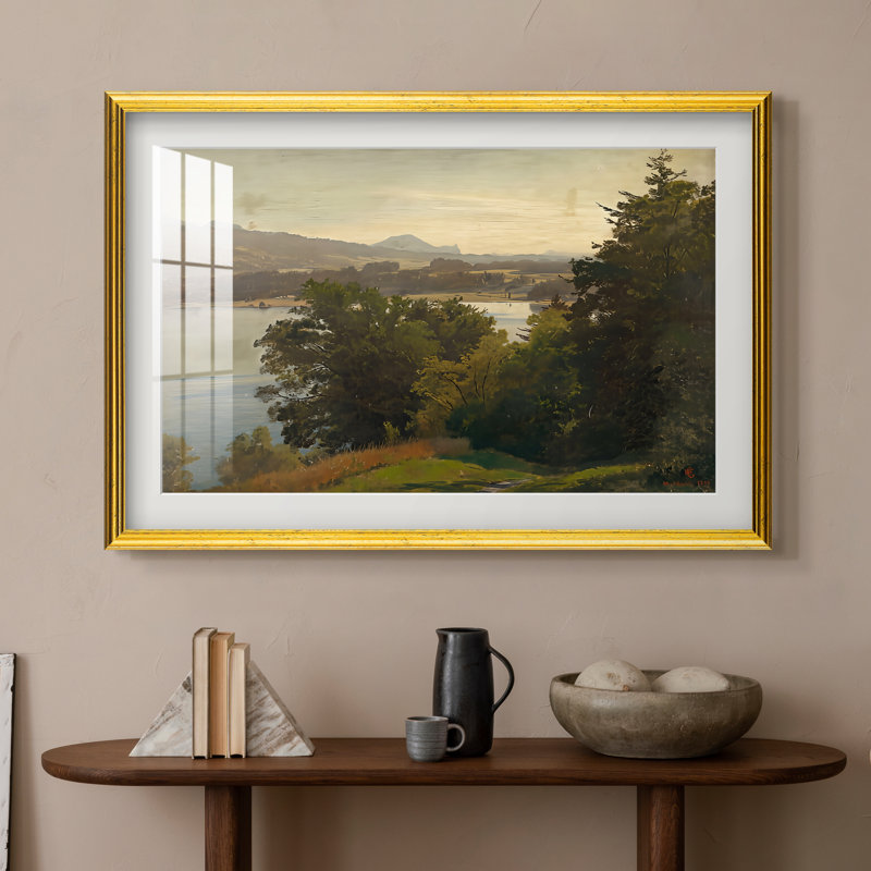 Vue du Mondsee, 1870 - Hans Gude - Estampe encadrée sur mesure, Format intérieur 20 po x 28 po