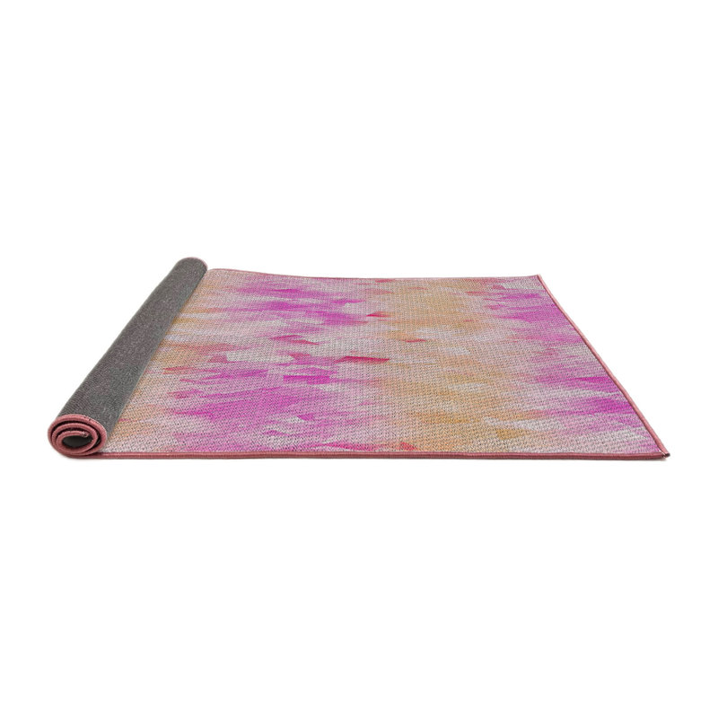 Tapis abstrait rose / jaune, Carré 8 pi