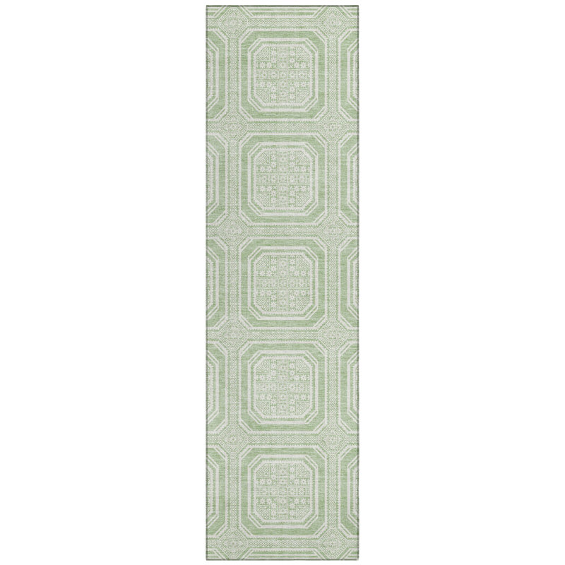 Machine Washable Indoor/Outdoor Claudian ACN1458 Mint Rug, Runner 2'3" x 7'6"