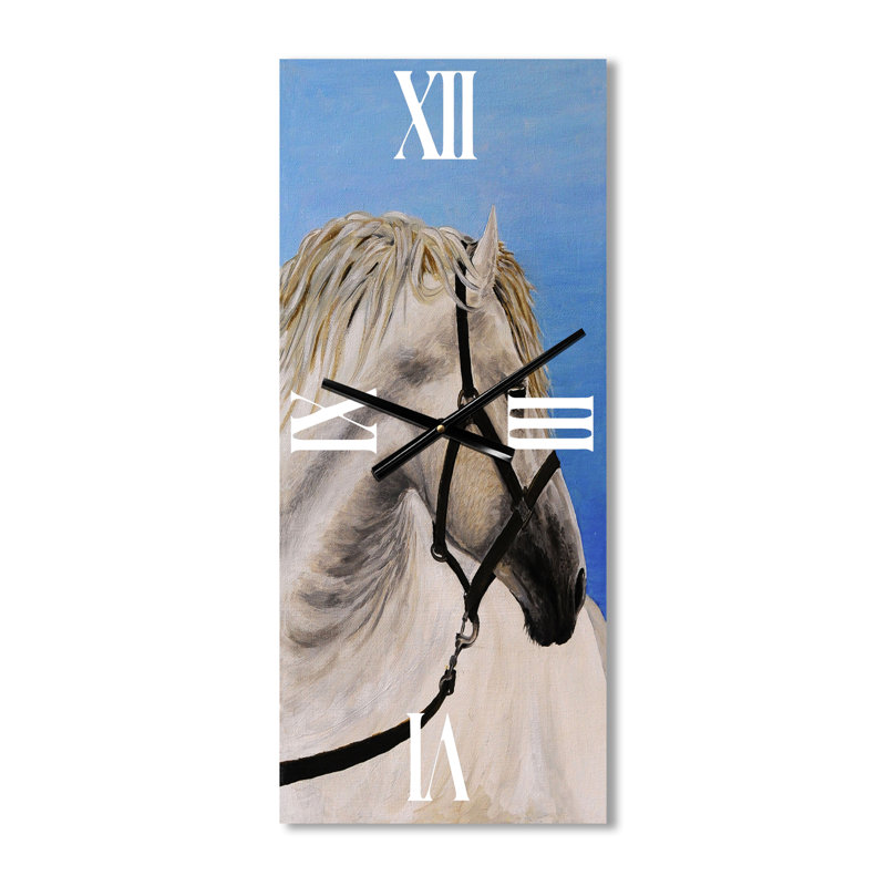 Horloge murale Portrait d'un cheval blanc dans le sillon, Grand