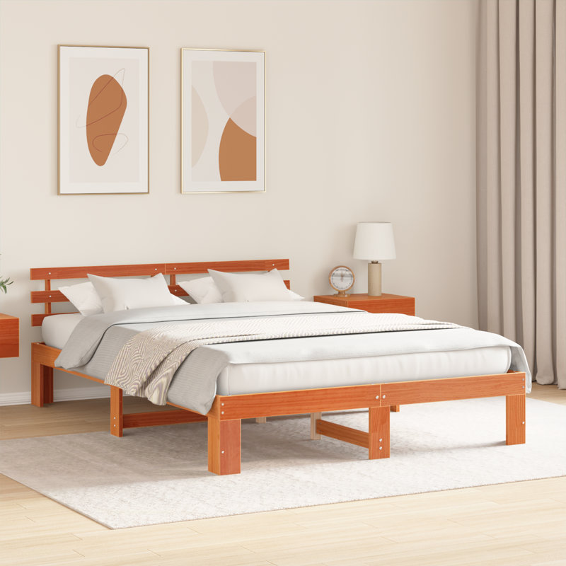 Bed Frame with Headboard Solid Pine Wood, Kingsize (5'), Wax Brown