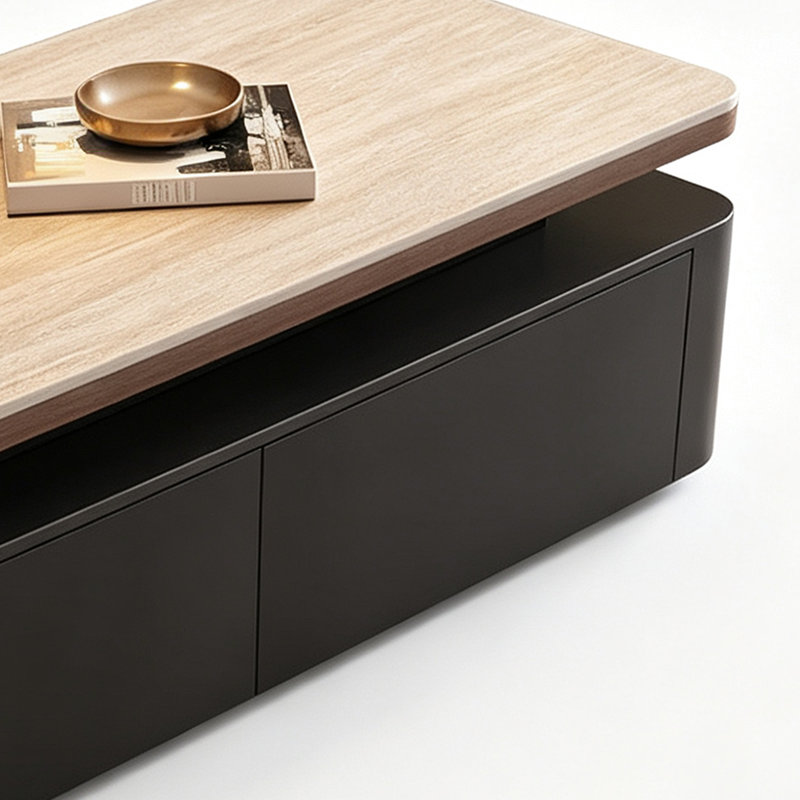 Table basse française vintage haut de gamme, H 17,71 po x l 55,11 po x P 27,55 po, Beige / Noir