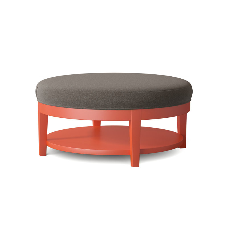 Midtown Upholstered Ottoman, Gray Sugar Performance; 0863-84, Brass Finish