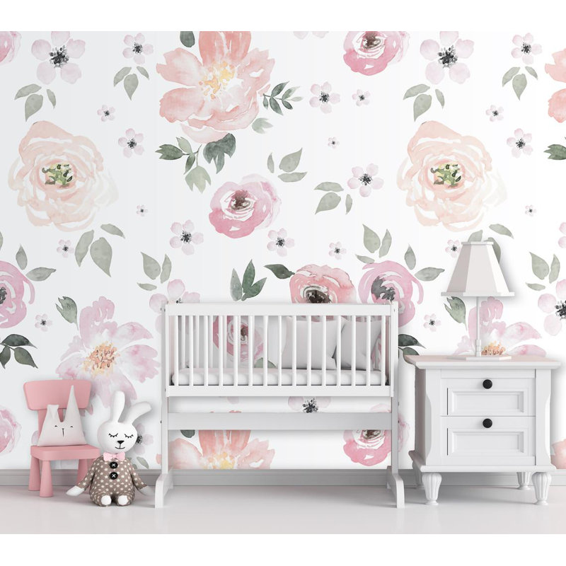 Murale aquarelle de fleurs colorées douces, L 106 po x l 187 po
