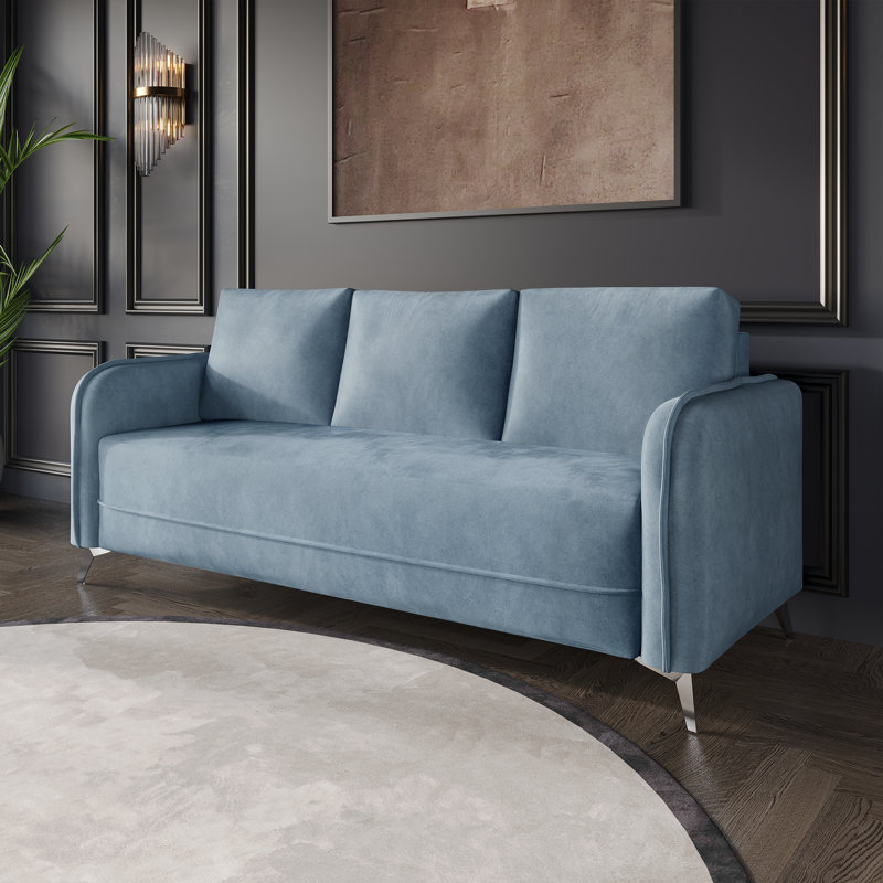 Belmont Velvet Upholstered Sofa, Light Blue