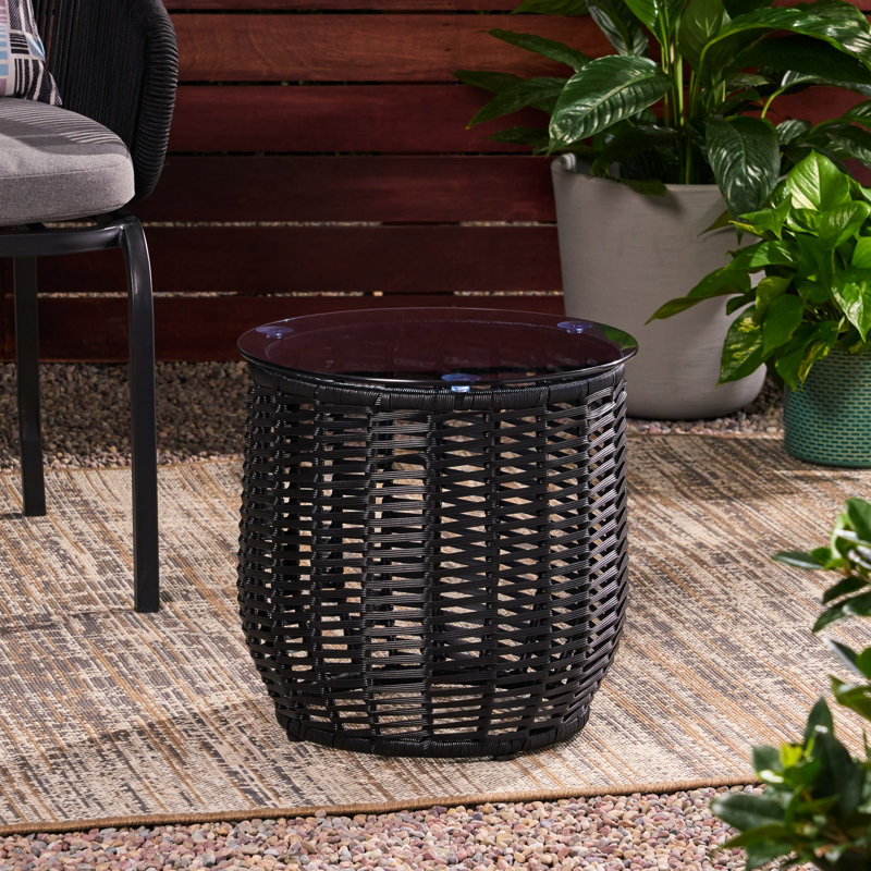 Table d'appoint de patio en verre trempé de 15,52 po, conception et cadre en fer thermolaqué de 15,52 po