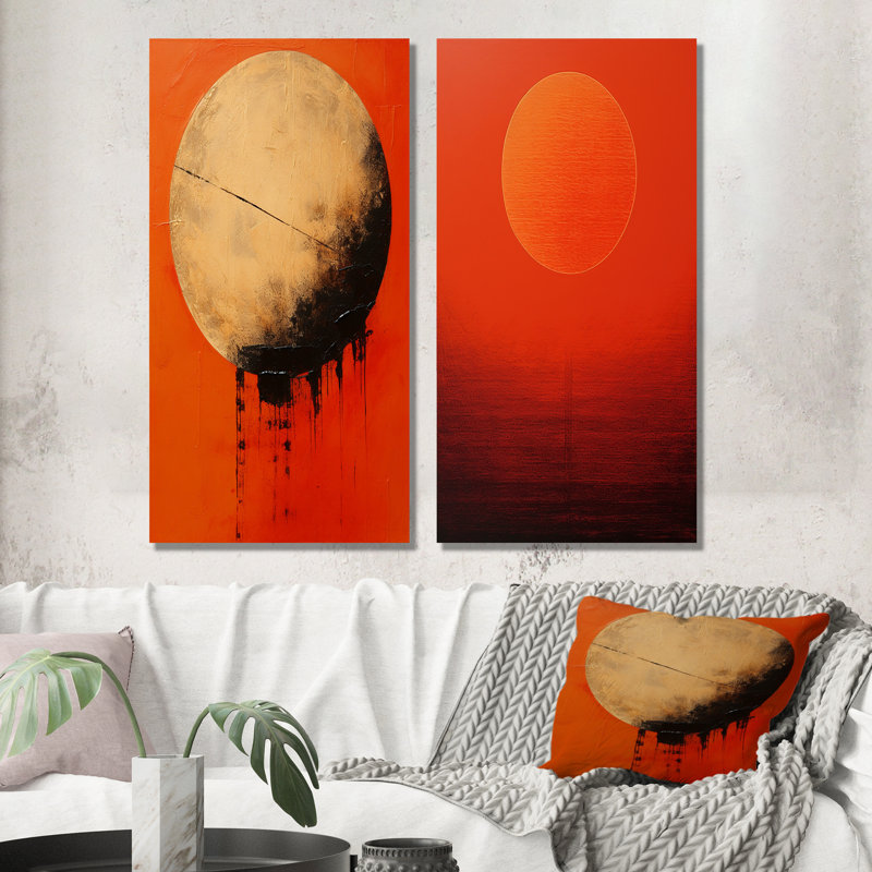 Persimmon Presence Moon - ensemble de 2 reproductions d'art mural lune, Toile tendue, H 28 po x l 25 po
