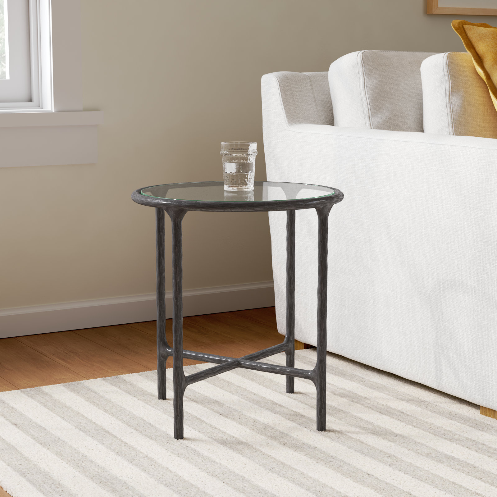 Evelynn Glass Cross Legs End Table, Clear, Black