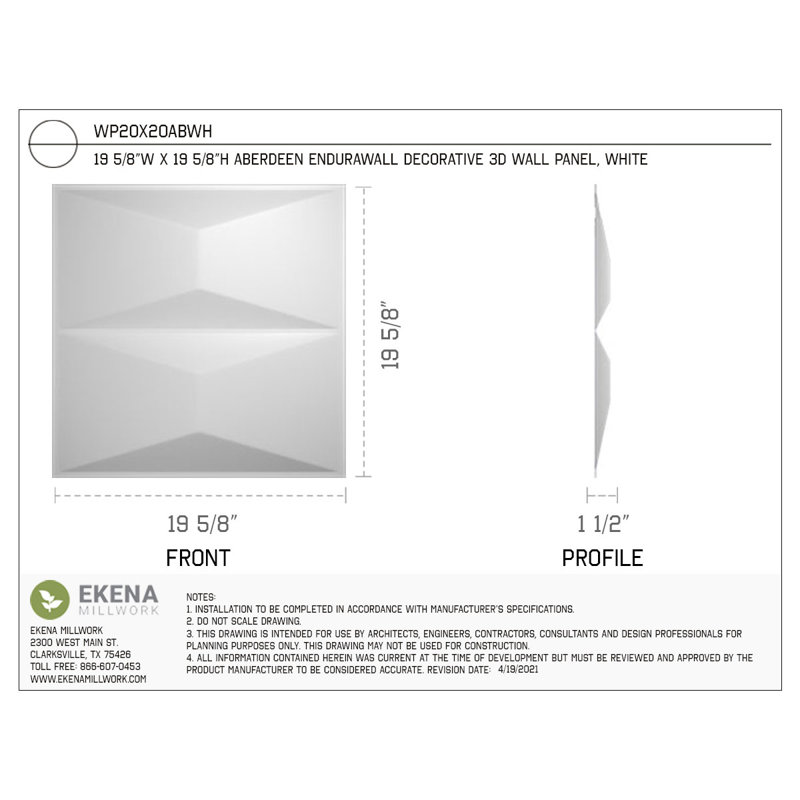 Panneaux muraux blancs H 19,625 "x l 19,625" (paquet de 12), 20 x 20