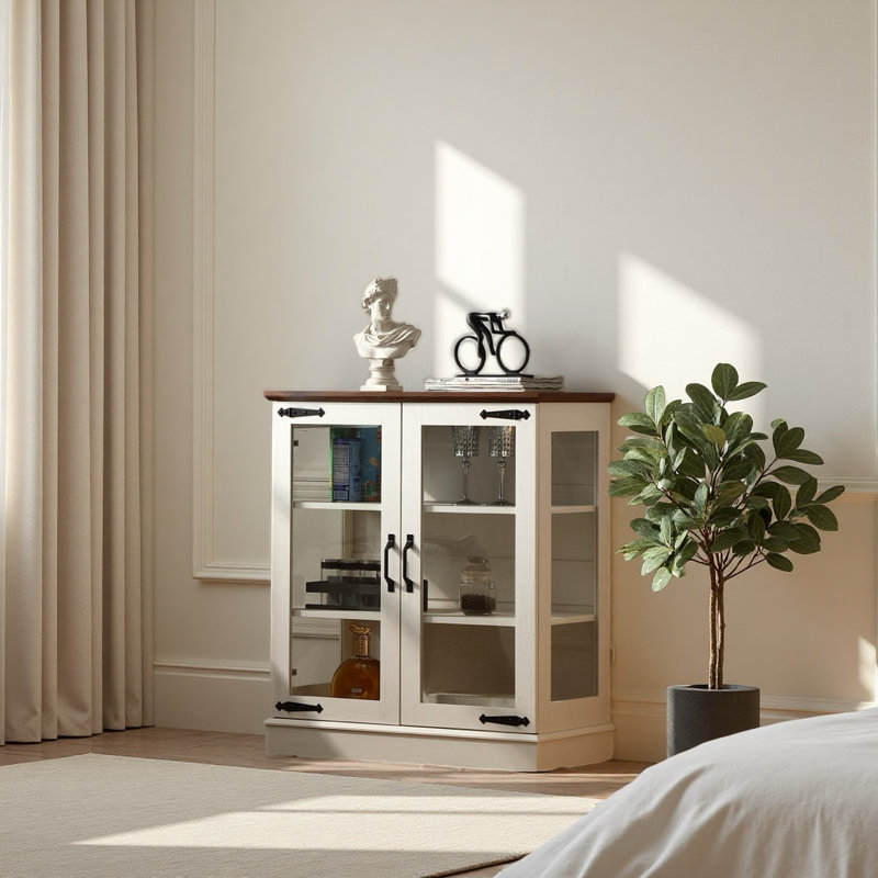 Buffet 31,5 po avec portes en verre pour une belle présentation, petit bar à café, buffet moderne pour cuisine.
