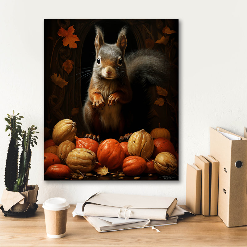 «Black Squirrel With Nuts» par Momart, art mural sur toile, H 24 po x l 20 po x P 0,75 po