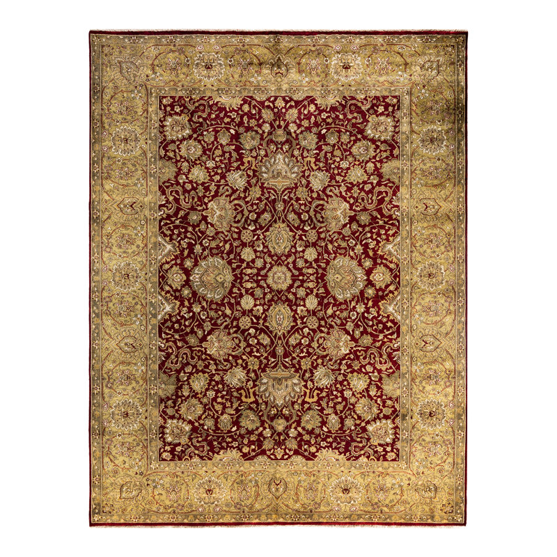 Hand-Knotted Red Wool Medallion Area Rug, 9' x 12'