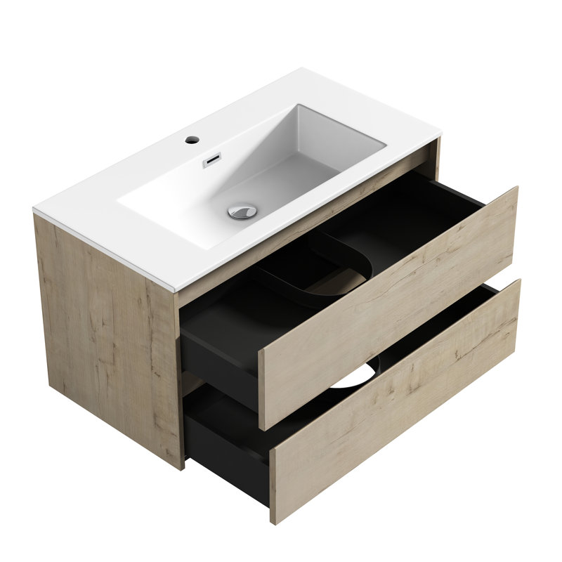 Meuble-lavabo mural simple 36 po Delly, Chêne clair