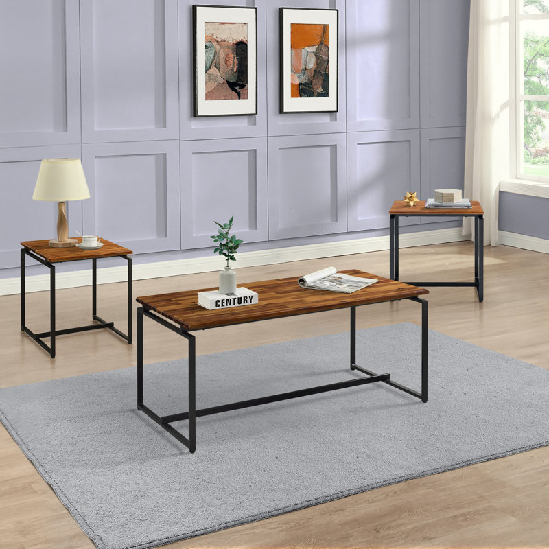 Ensemble de tables basses 3 pièces Eduino, Noir, Chêne