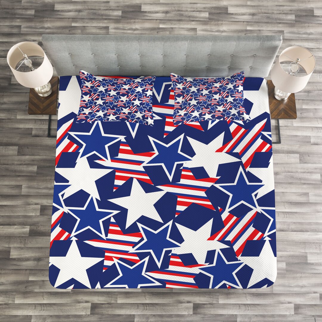 Gestepptes Bettdecken-Set, Patriotic American Star, 4. Juli, Royal Blue Weiß und Rot