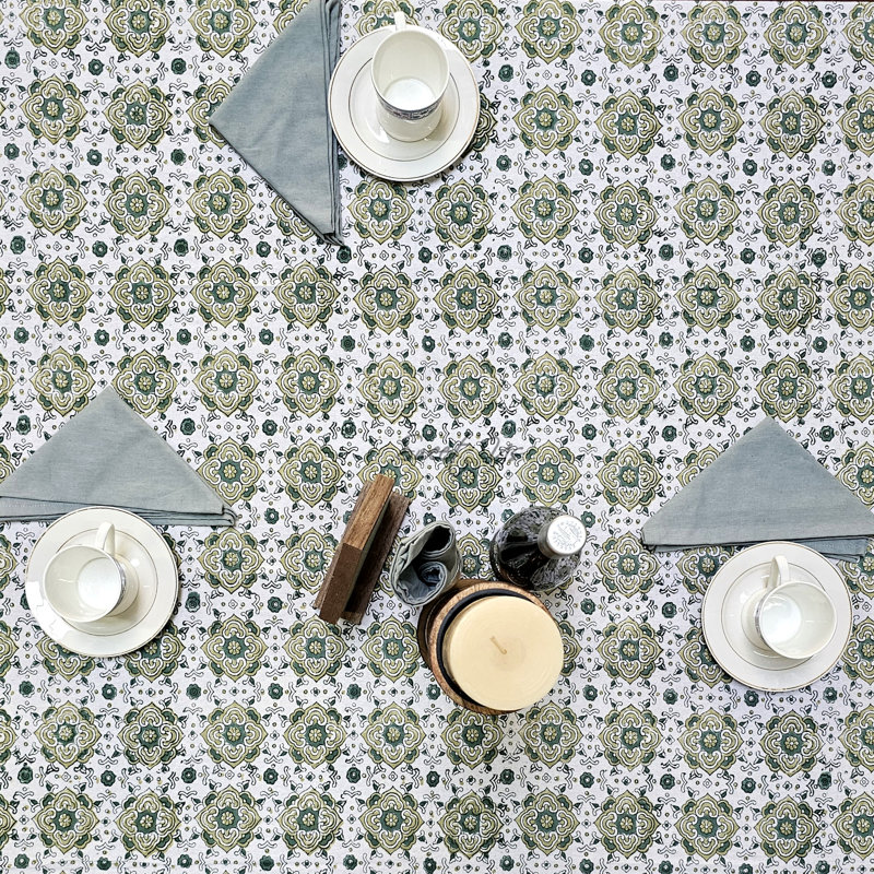 Nappe 100% coton faite à la main, Vert, 104 po x 88 po
