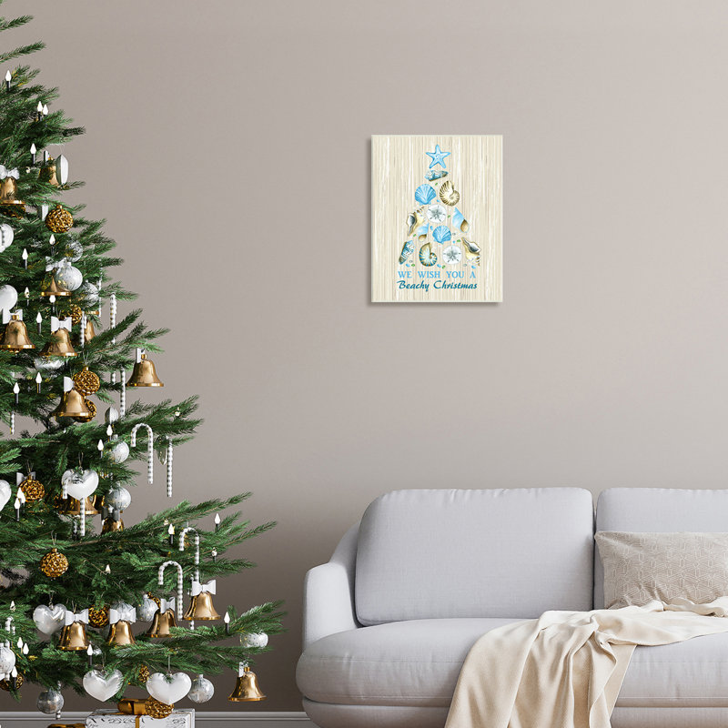 «Beachy Christmas Seashell Tree», motif rustique noir, estampe numérique, art texturé par Sharon Lee, Plaque murale