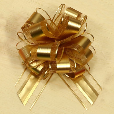 Set Of 50 5in(s)D Metallic Gold With Centre Stripe Pull Bow