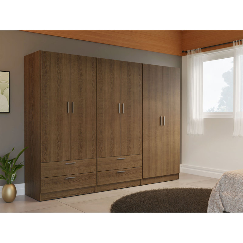  Armoire de rangement 6 pièces à 4 portes et 4 tiroirs avec armoire et étagère de rangement en bois L 94 po - Rustique