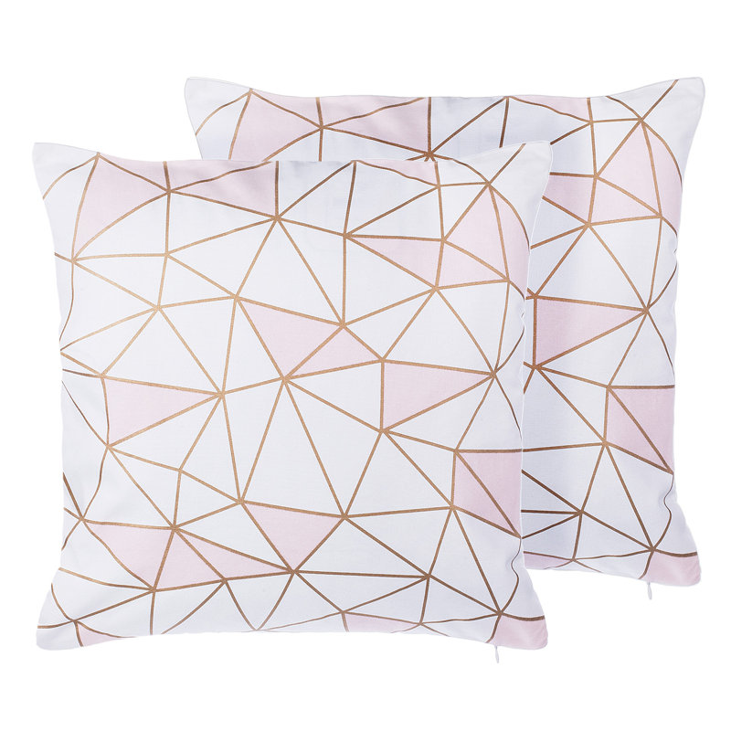 Caius Geometric Square Cushion, Gold/Pink