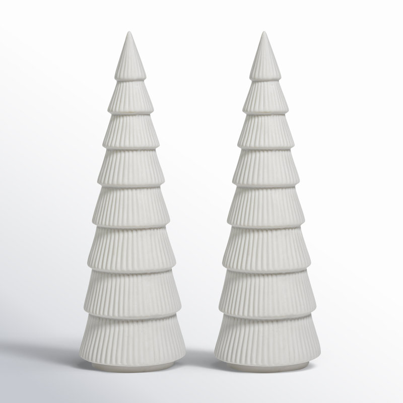 Set of 2 Glazed Tree Sculpture, White, 12" H x 4" W x 4" D