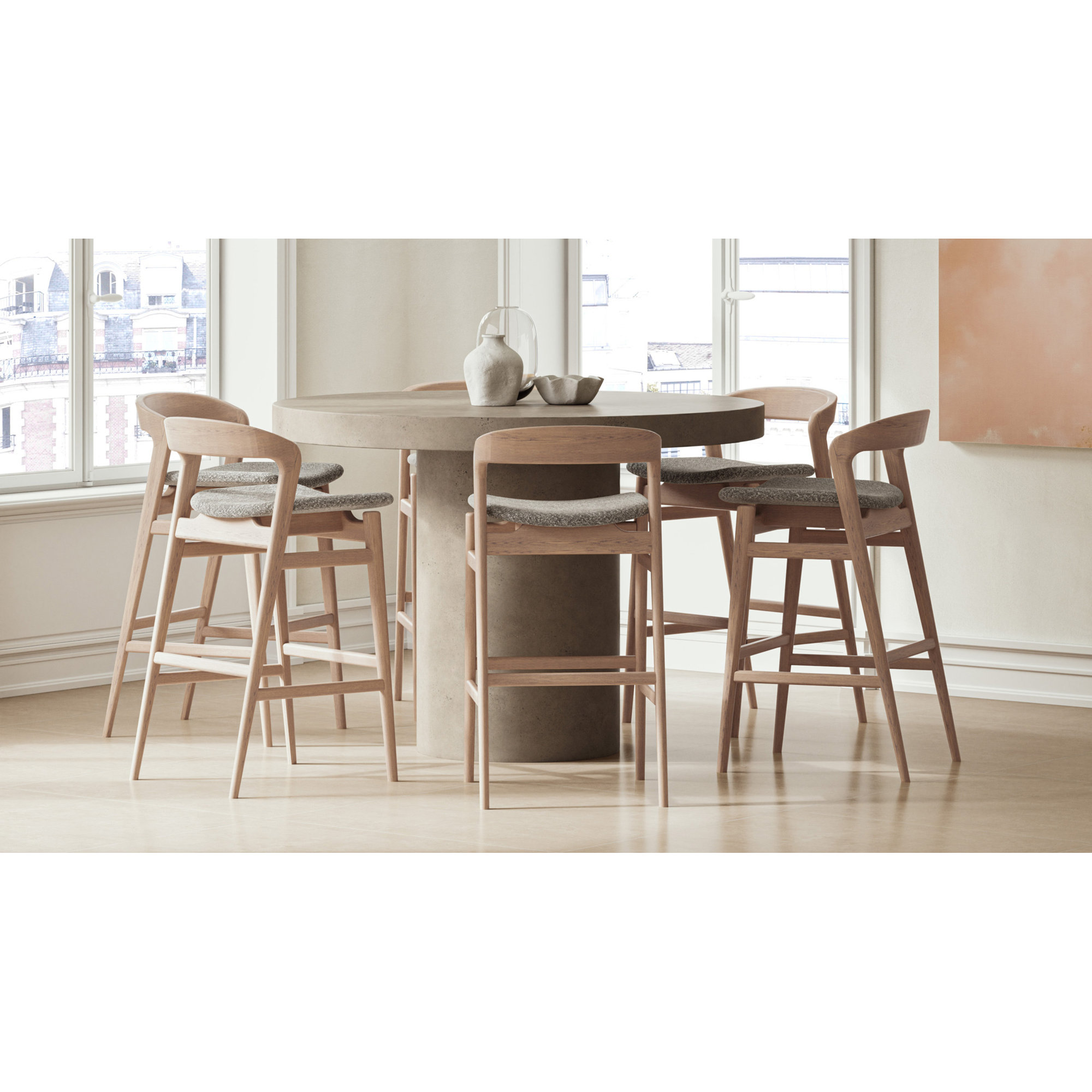 Kareen Concrete Pedestal Dining Table, Counter Table (36.25" Height), Dark Gray, 60" Round  