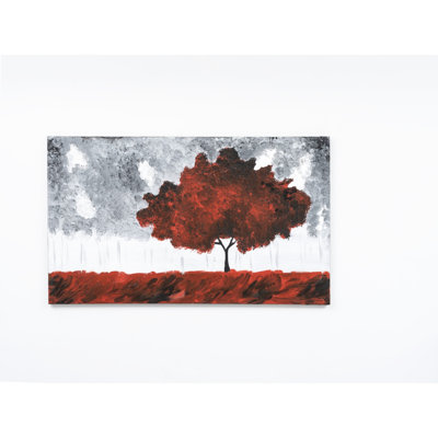 Toile murale 47 po x 27 po - Art rouge peint à la main pour l'automne, sans cadre, surdimensionné de 41 po et plus, fait de matériau de 41 po et plus