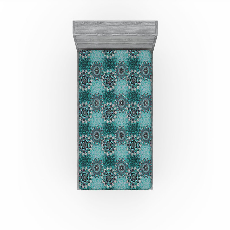 Drap-housse Ambesonne, paquet de 2, Drap-housse de taille simple, Taupe / noir / motif floral turquoise