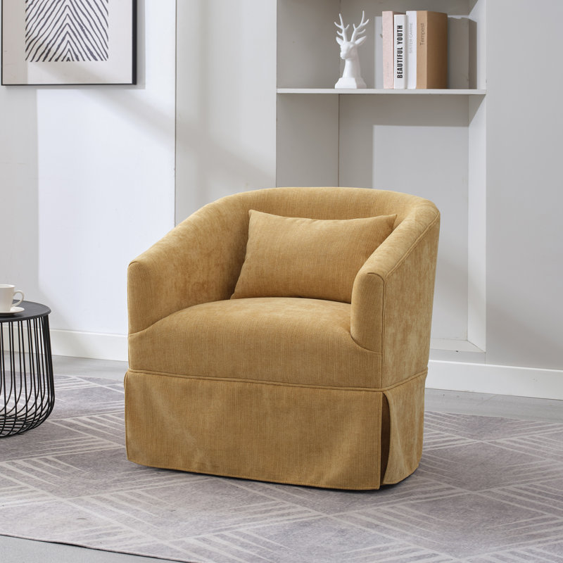 360-Degree Swivel Upholstered Armchair with Accent Pillow, Yellow Linen Blend