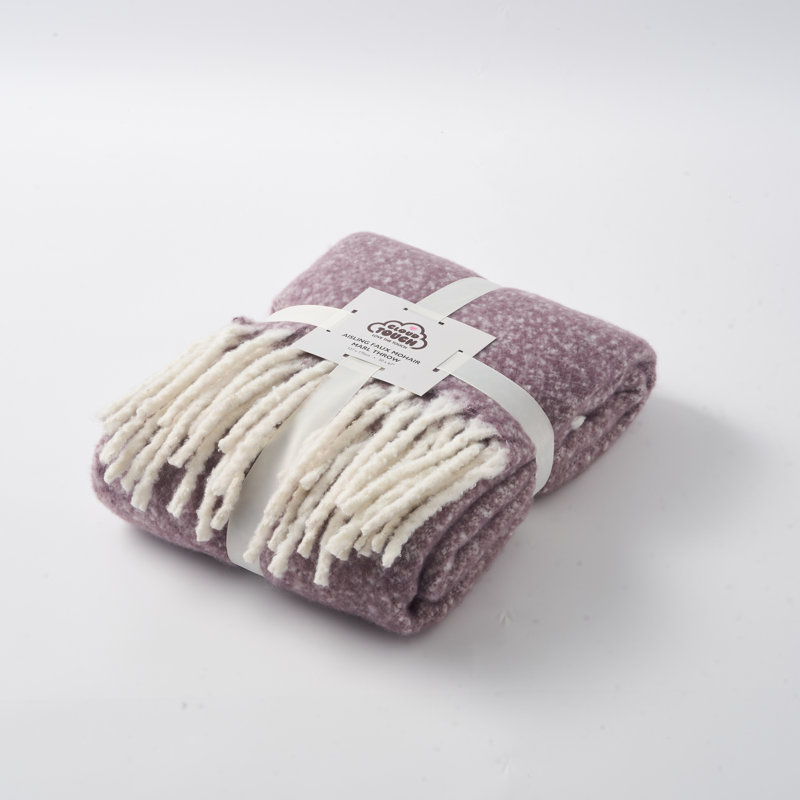 Faux Mohair Throw - Soft Fringed Blanket, Purple