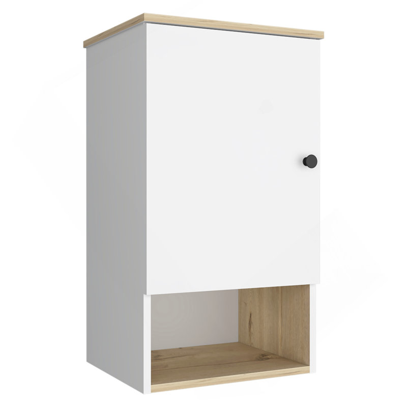 Armoire à pharmacie simple H 28 po, une tablette, deux tablettes intérieures, chêne clair / blanc