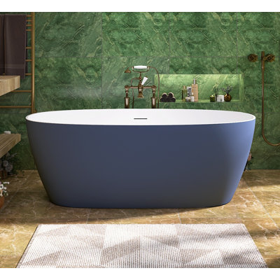 NURCOLIN 59'' X 31.5'' Freestanding Soaking Acrylic Bathtub, Matte Blue