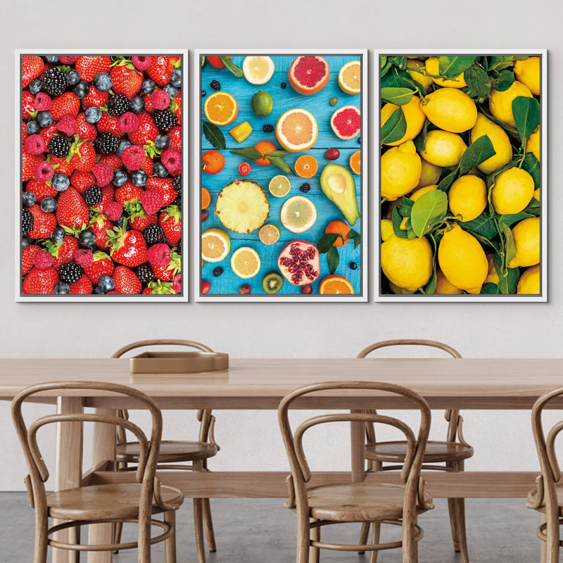 Baie, orange et citron, affichage, nourriture, photographie de fruits, réalisme, chic, gros plan, ultra, H 36 po x l 72 po