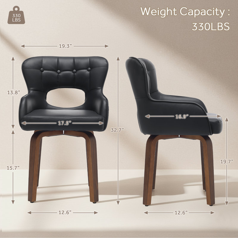 360° Swivel Faux Leather Upholstered Dining Chair With Adjustable Foot Pads, Solid Wood Legs, Black